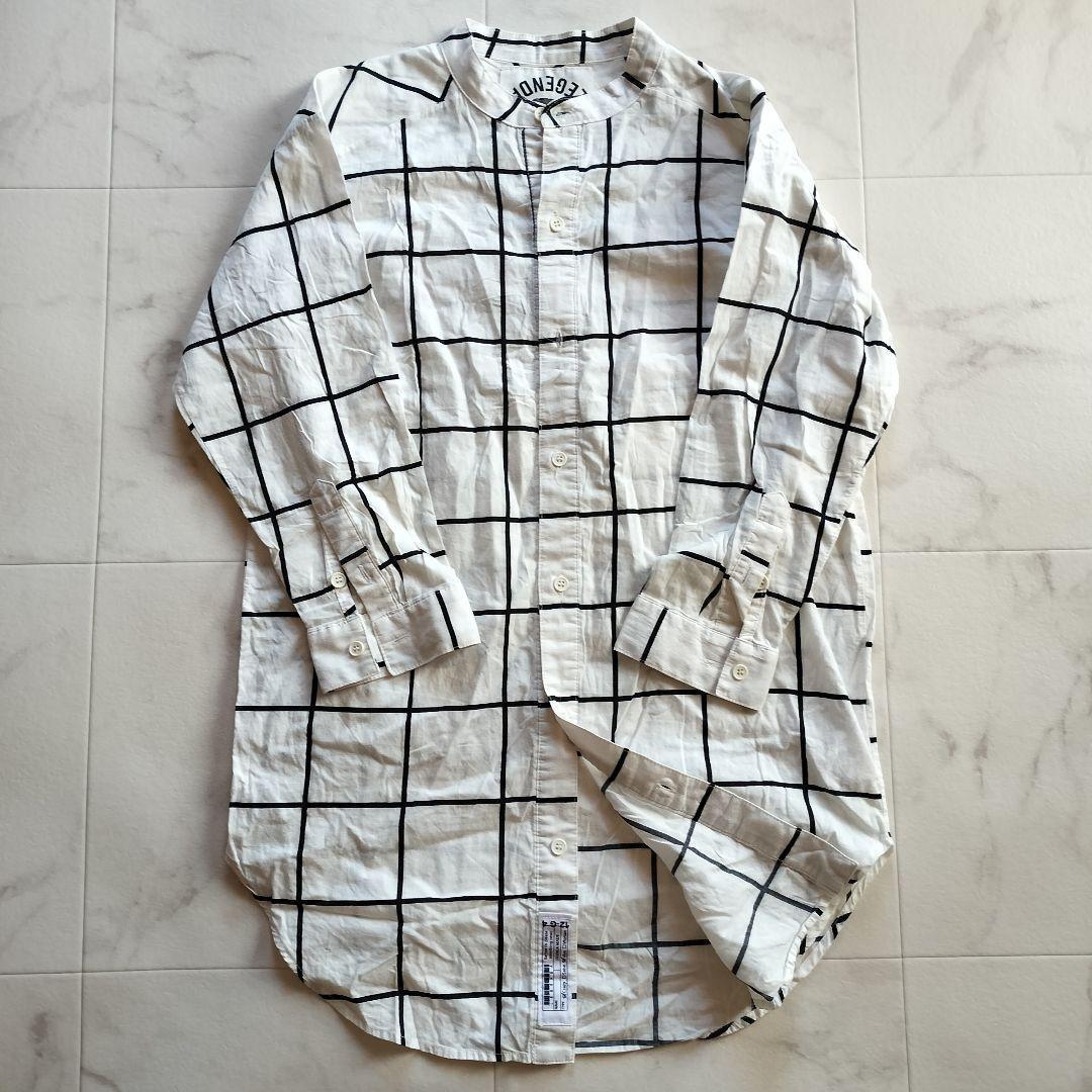 レジェンダ　LEGENDA　バンドカラー　シャツ　基盤格子　チェック　綿100％