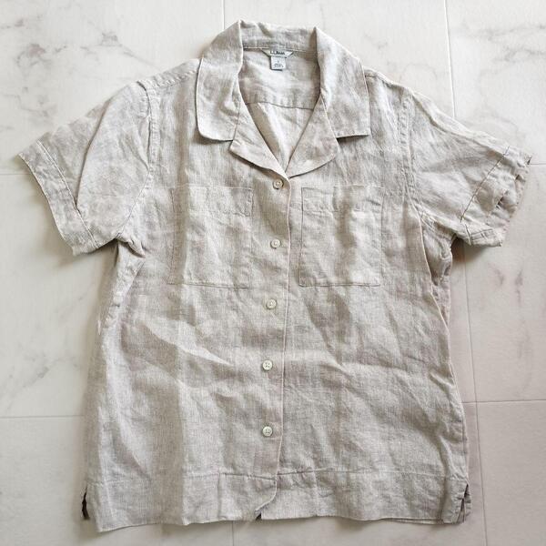 未使用 美品 L.L.Bean エルエルビーン 麻100% リネン オープンカラーシャツ 開襟シャツ 夏 メンズ S 生成り ベージュ