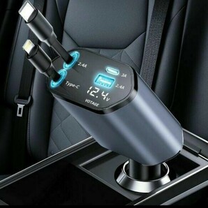 車載充電器 車 充電器 シガーソケット【4in1 巻き取り式】カーチャージャー