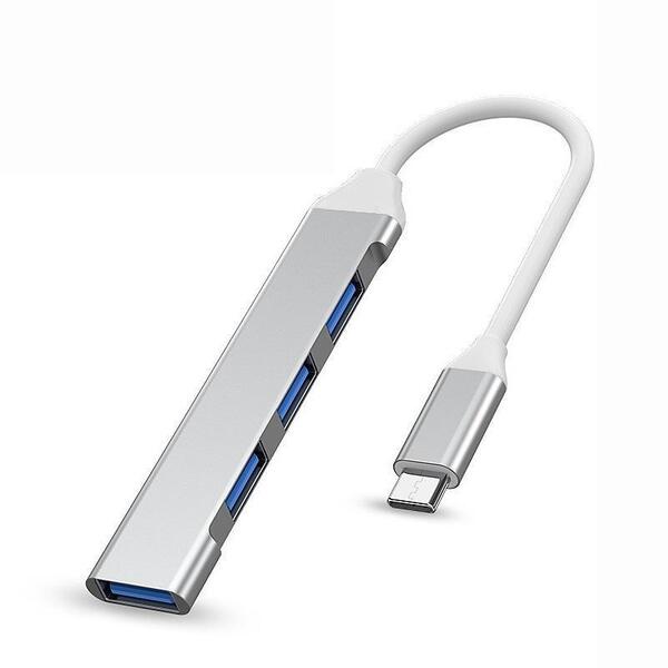 【美品】4ポート USBハブ 3.0 Type-C シルバー usb ハブ 小型 拡張 ノートPC パソコン/Macbook Pro スマホ タブレット パソコン HDD