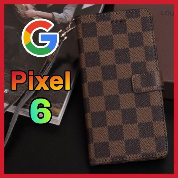 売上No1 Google Pixel 6ケース 手帳型 茶色 チェック柄 PUレザー 高級感 大人気 グーグルピクセル6カバー ブラウン 耐衝撃 カード
