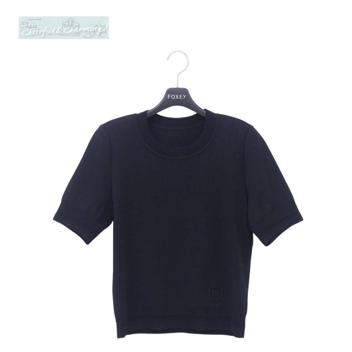 美品★FOXEYフォクシーサマー ニットトップ タンジェリン ロゴ透かし編み40 美品☆FOXEYフォクシーサマー ニットトップ タンジェリン ロゴ