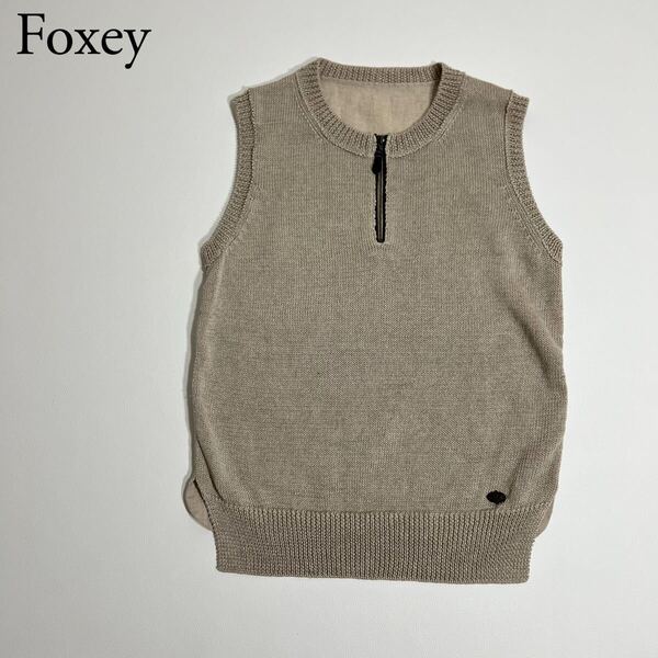 良品 FOXEY BOUTIQUE フォクシーブティック ニット セーター ノースリーブ トップス リネン混 麻 40 レディース