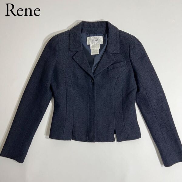 良品 Rene ルネ テーラードジャケット アウター トップス ネイビー フォーマル セレモニー オンオフ兼用 TISSUE社製生地 38 レディース