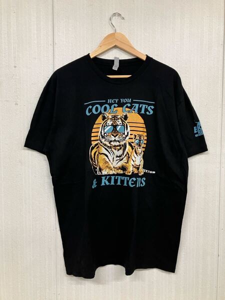 古着卸 (64)メンズレギュラーTシャツ XL ブラック BIG CAT RESCUE アニマル ビッグキャット 企業 英文字プリント