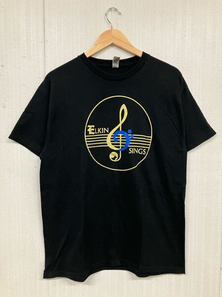 古着卸 (66)メンズレギュラーTシャツ L ブラック 音楽 楽譜 音符 英文字プリント フロントプリント