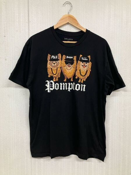 古着卸 (67)メンズレギュラーTシャツ L ブラック Dog Limited ポンプトン アニマル ドッグ 英文字プリント フロントプリント