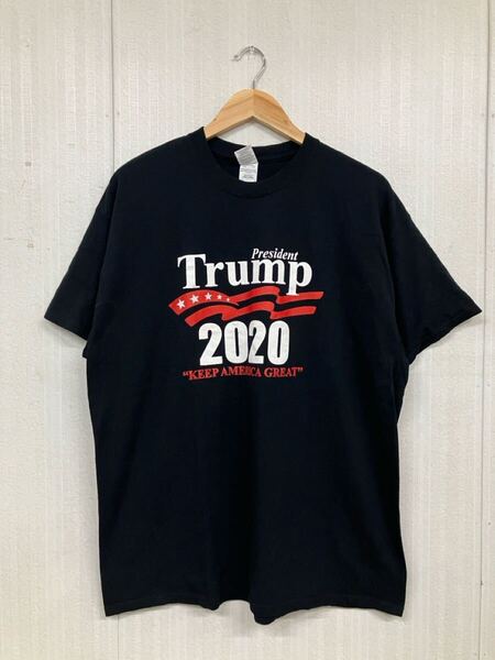 古着卸 (71)メンズレギュラーTシャツ XL ブラック トランプ大統領 GILDAN製 2020 アメリカ 英文字プリント フロントプリント