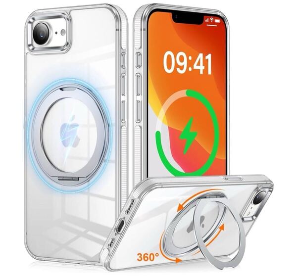 iPhone16e用 ケース 多機能 360度回転スタンド MagSafe対応