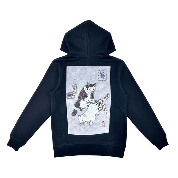 新品 ビッグ バックプリント ネコ 猫 彫り師 TATOO タトゥー アーティスト 浮世絵 和柄 ゼブラ 刺青 入墨 パーカー オーバーサイズ XL(LL)