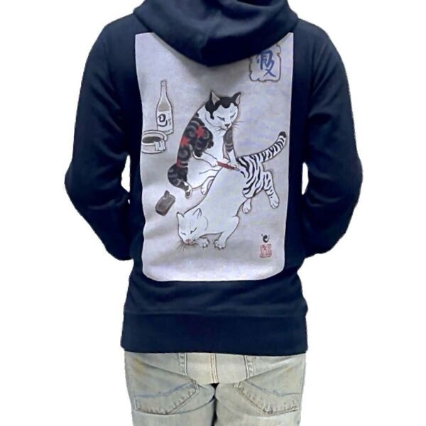 新品 ビッグ バックプリント ネコ 猫 彫り師 TATOO タトゥー アーティスト 浮世絵 和柄 ゼブラ 刺青 入墨 パーカー ユニセックス Mサイズ