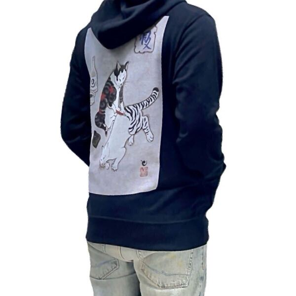 新品 ビッグ バックプリント ネコ 猫 彫り師 TATOO タトゥー アーティスト 浮世絵 和柄 ゼブラ 刺青 入墨 パーカー ユニセックス Sサイズ