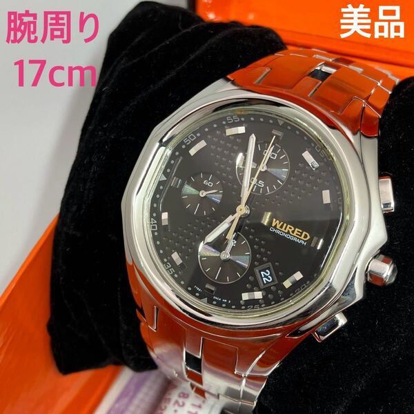 美品☆電池新品☆送料込☆セイコー SEIKO ワイアード WIRED クロノグラフ メンズ腕時計 スモセコ エックスドット 7T92-0KH0 AGAV020