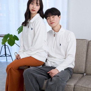新品・未使用♪U.S. POLO ASSN♪ハーフジップスエット レディース/メンズ♪Mサイズ♪オフホワイト♪