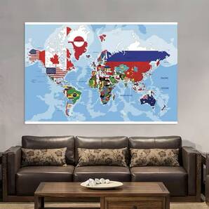 送料無料★新品★英語表記★ワールド・ポリティカル・マップ・ポスター★世界地図・国旗柄★キャンバス地★インテリア★150×100cm