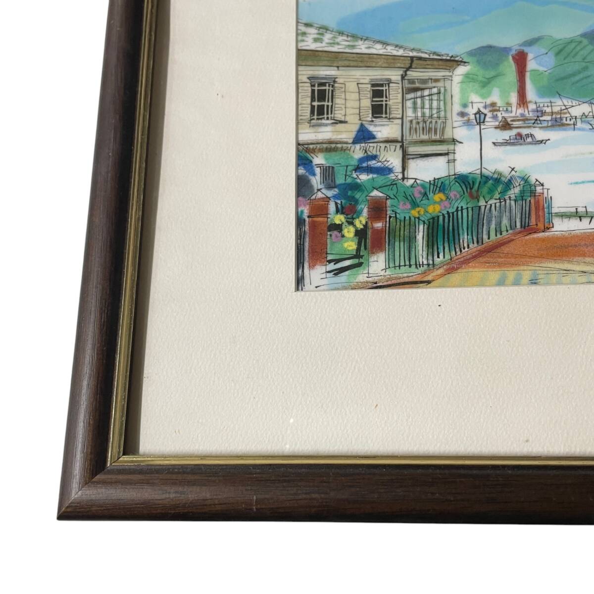 手描き絵画 ◇中古品◇陶板画 七宝 納 健 Ken Osame 神戸港 美術品 絵画 会社