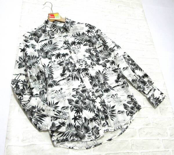送料込み AZUL BY MOUSSY アズールバイマウジー ホワイト トロピカル プリント 柄 コットン シャツ 綿100% 白 ハワイアン 男女兼用 洗える