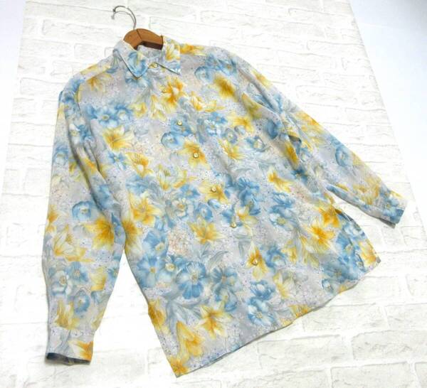 美品 送料込み Joanne Layer ジョアンレーヤー グレー フラワー プリント 柄 コットン ブラウス 綿100% 吉村 花柄 ウォッシャブル 洗える