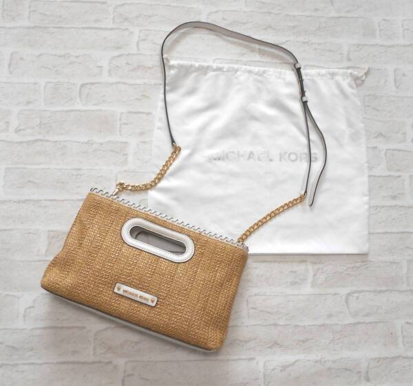 送料込み! MICHAEL KORS マイケルコース ナチュラル レザー 2way ショルダー ストロー バッグ ( ハンドバッグ クロスボディ 鞄 保存袋付き