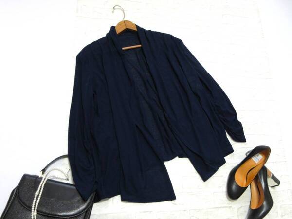 美品 送料込み Leilian レリアン ネイビー コットン ジャージー トッパー カーディガン 11号 ( 綿100% ストレッチ ウォッシャブル 洗える