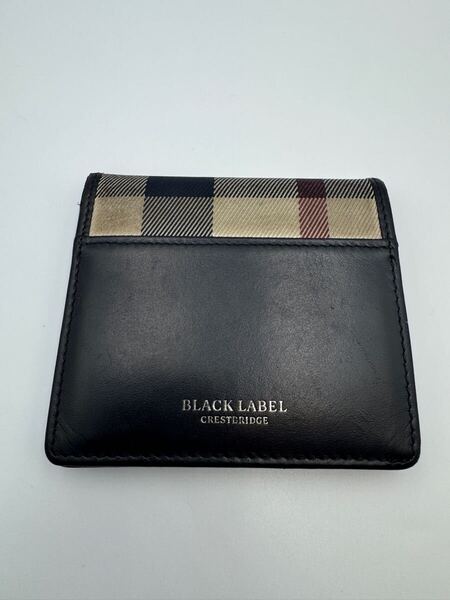 美品 ブラックレーベル クレストブリッジ 二つ折り財布 ブラック レザー チェック 小銭入れ無し カードケース パスケース