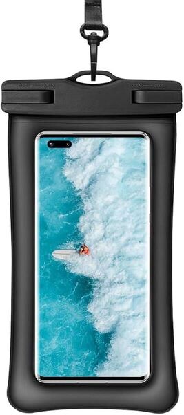 e-725 【完全防水 水に浮く】 Minax スマホ 防水ケース IPX8 大容量 顔認証 指紋認証 タッチ対応 高透過率 紛失防止 落下防止 (ブラック)