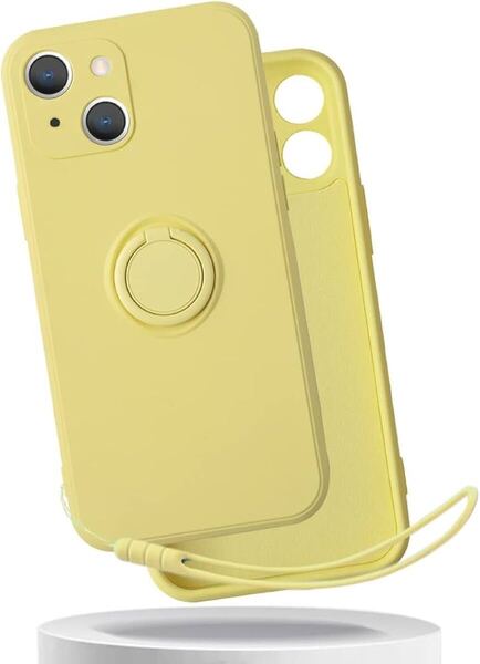 e-732 iphone 13 ケース リング付き【GoKIGIoDバンパーケース ストラップホール ハンドストラップ 携帯カバー 薄型 軽量 レモン イエロー