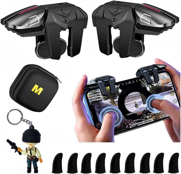 13-in-1 Mikirini 荒野行動 PUBG Mobileゲームコントローラ,【4つボタン】合金製ゲームボタン高感度 左右兼用 6本指連動 iphone android