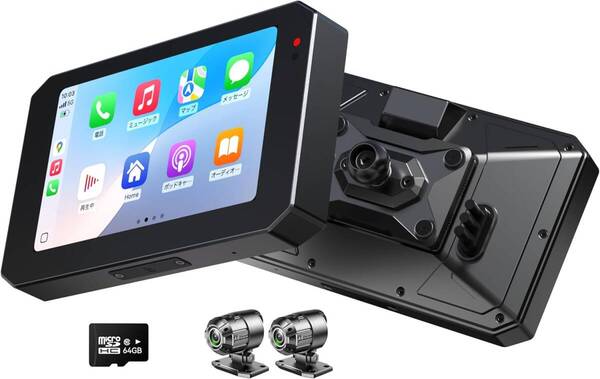 YolanAuto MT5 バイク用ドライブレコーダー バイク ナビ CarPlay/Android Auto対応 Wi-Fi動画転送対応 5インチ 60FPS IPSタッチスクリーン