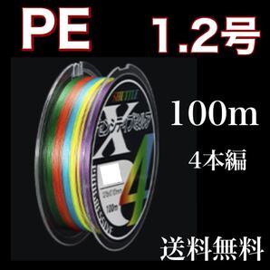 PEライン 1.2号 100m 4本編 マルチカラー アジングトラウト エギング