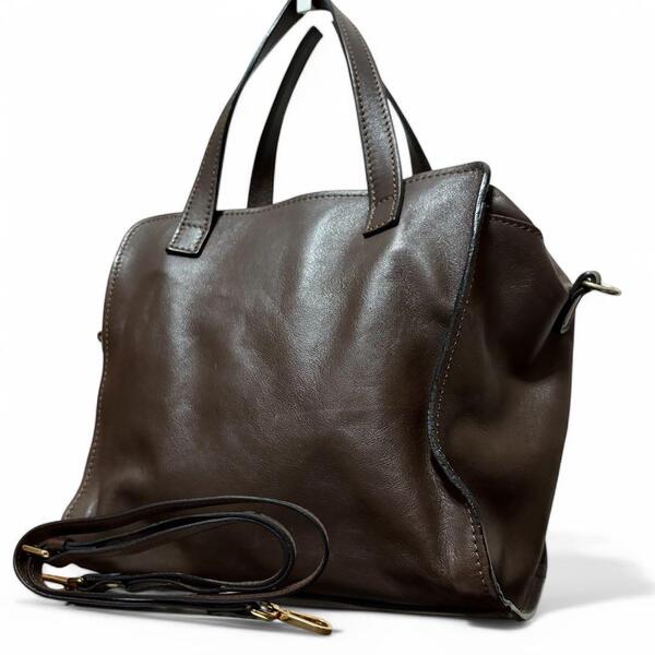 良品 GIANNI CHIARINI 2way ショルダーバッグ トート 茶色