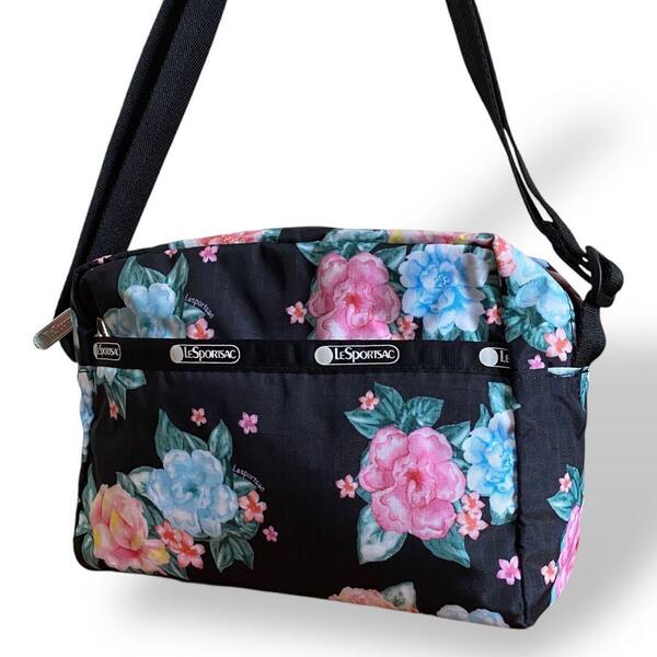 極美品 レスポートサック 花柄 ショルダーバッグ 斜め掛け ナイロン