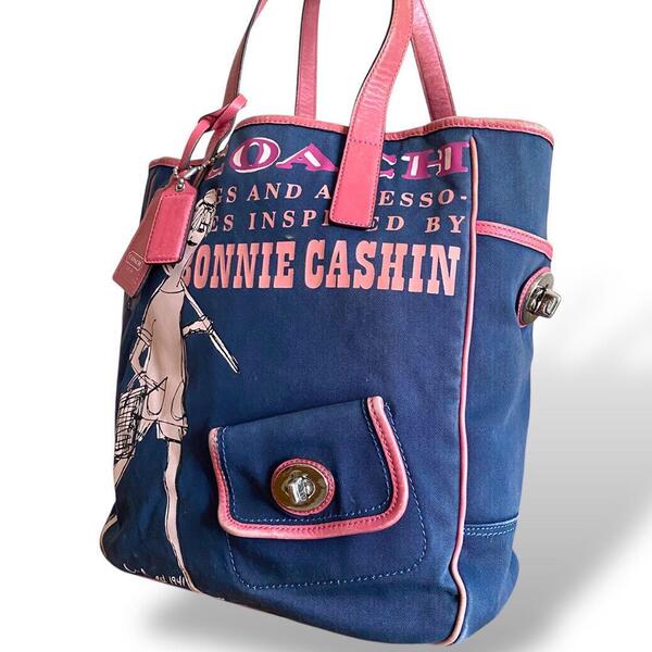 希少レア COACH コーチ キャンバス トートバッグ ネイビー ターンロック