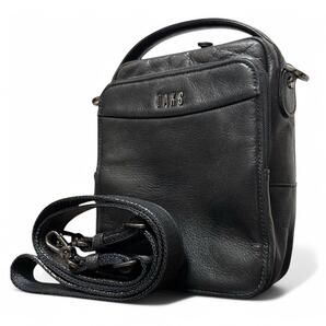 良品 ダックス DAKS レザー ショルダーバッグ ブラック 斜め掛け