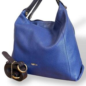 美品 FURLA エリザベス 2way ショルダーバッグ シボ革 ネイビー