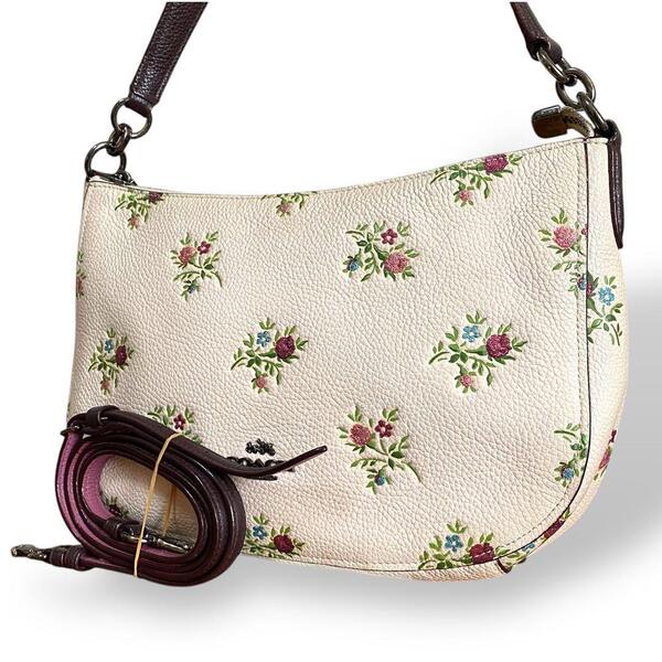 訳あり COACH コーチ 花柄 2way ショルダーバッグ ホワイト