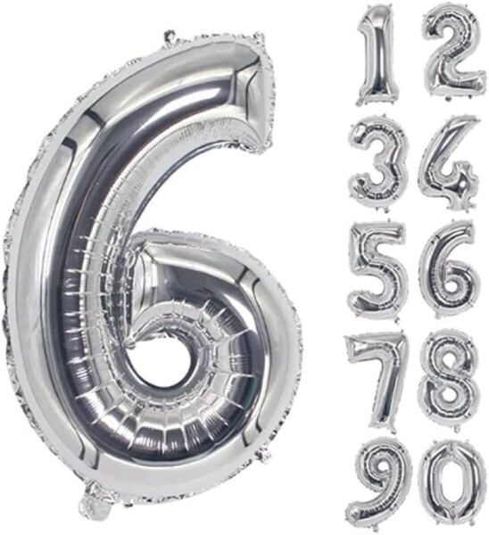 【ナンバー6】約90cm シルバー 風船 数字 数字バルーン ビッグ 大きいサイズ 飾り 誕生日 記念 6歳 銀 パーティー 写真