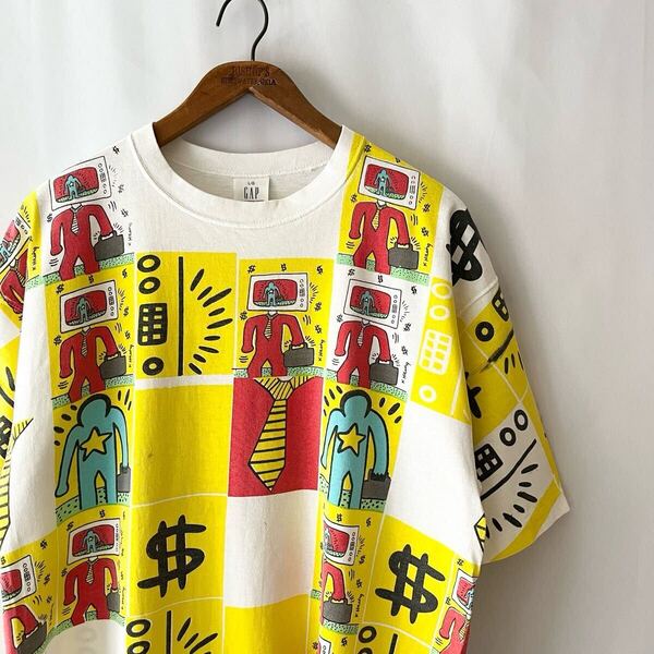 90s GAP × KEITH HARRING フルプリント Tシャツ L USA製 ビンテージ 90年代 ギャップ キースヘリング アート オリジナル ヴィンテージ