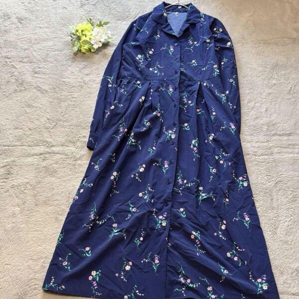 Dukkahシャツワンピース 花柄 F ボタニカル柄 ゆったり長袖
