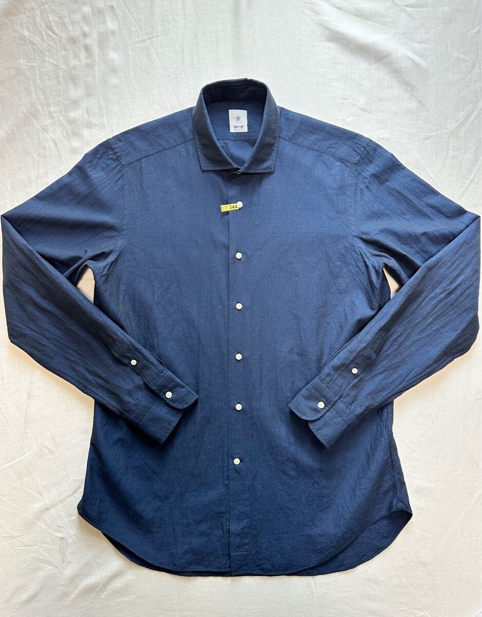 美品　シップス　リネン　麻100 長袖シャツ　青　ブルー　ユニセックス　XL 価格Fashion - 美品 シップス リネン 麻100 長袖シャツ 青