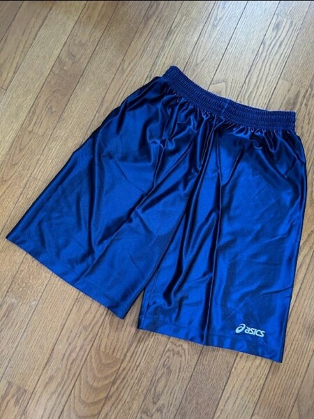 Lサイズasicsバスケットボール パンツ バスパン トレーニング ハーフ ショート ネイビー紺 アシックスショーツ 刺繍ロゴ