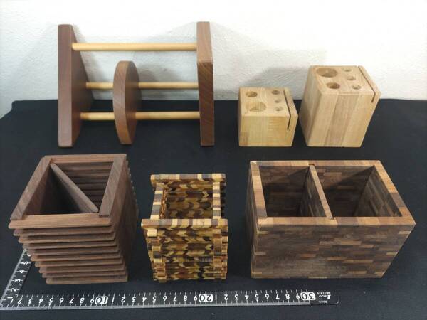 ■送料無料!■まとめて■旭川家具■寄木・組木ペン立て■格子・ペン立て■木製■本立て・ドリーミィーパーソン■天然木■7点セット!