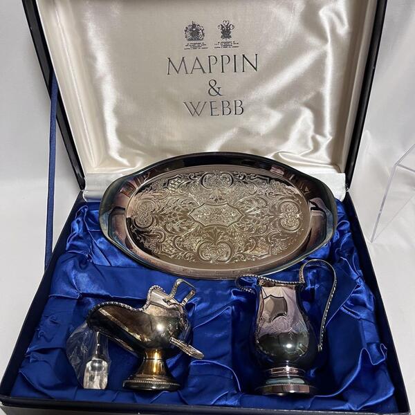 未使用 英国製 英国王室御用達 MAPPIN&WEBB マッピン&ウエッブ マッピン プレート トレイ クリーマー ミルクポット シュガーポット