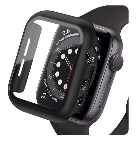 AppleWatch ケース アップルウォッチ SE2 SE 6 5 4 カバー ガラス 44mm 保護 ケース 防水 apple watch シリーズ SE 6 5 4 耐衝撃 ブラック