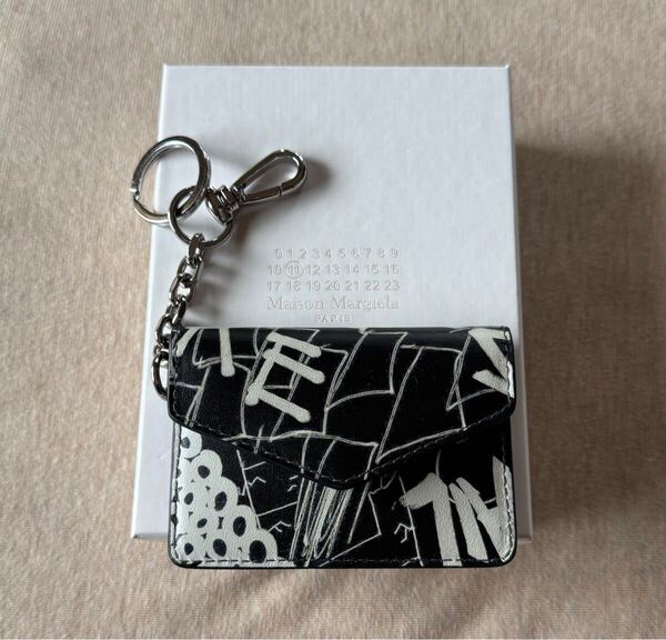 新品 メゾンマルジェラ グラフィティ キーリング 折財布 カードケース キーホルダー レザー 19AW Maison Margiela 11 レディース ブラック