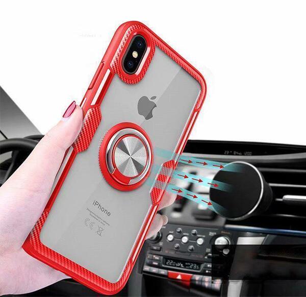 iPhone 11 pro max ケース 耐衝撃 TPU 車載ホルダー リング付き 赤半透明