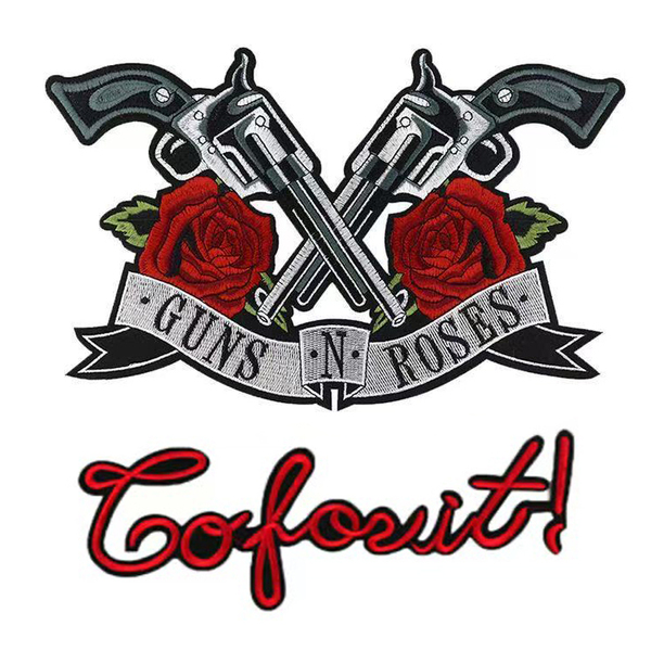 2点セット ワッペン アイロン接着 特大サイズ 豪華刺繍 英文字 GUNS ROSES