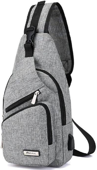 ボディバッグ 斜め掛け USBポート 付き 軽量 防犯 灰