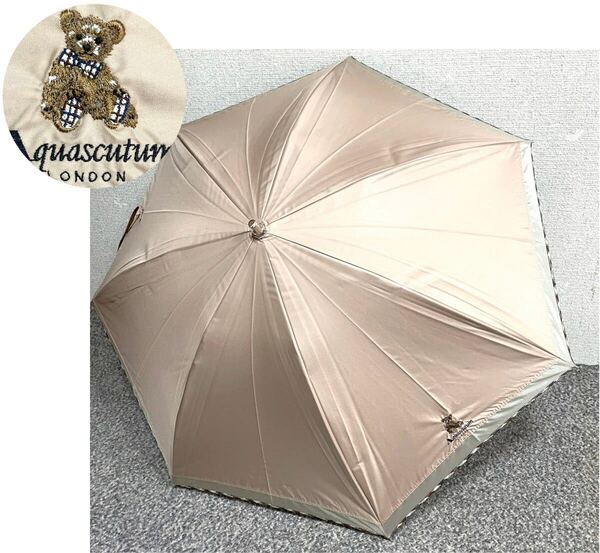B★送料無料★新品 アクアスキュータム 日傘 傘 長傘 プチパラ 1級遮光 晴雨兼用 ベア チェック