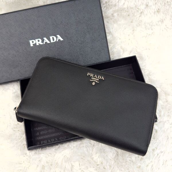 ☆美品☆PRADA プラダ サフィアーノ 財布 ラウンドファスナー ブラック ジップアラウンド シルバー金具